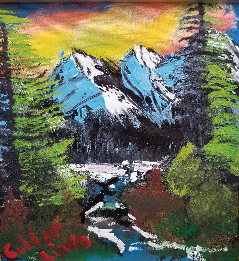 mountain trees painting